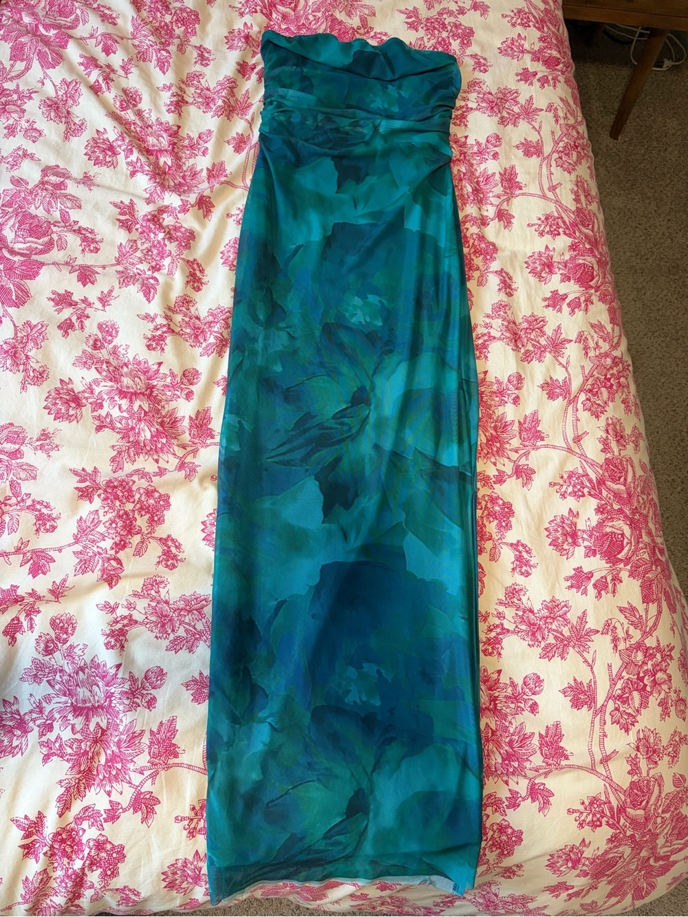 NWOT Strapless Teal & Emerald Maxi Dress